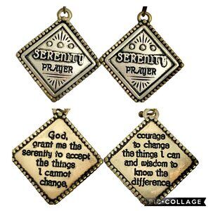 Serenity Prayer Earrings Silver Gold Tone AA NA Alcoholics Anonymous Dangle